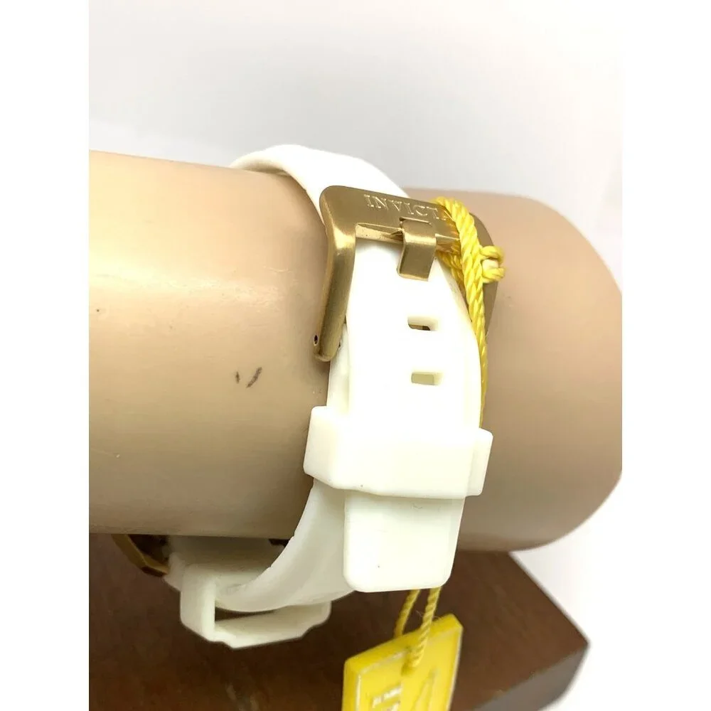 Invicta Women's Watch 22703 Angel Round Analog Date Gold Tone White Rubber Strap